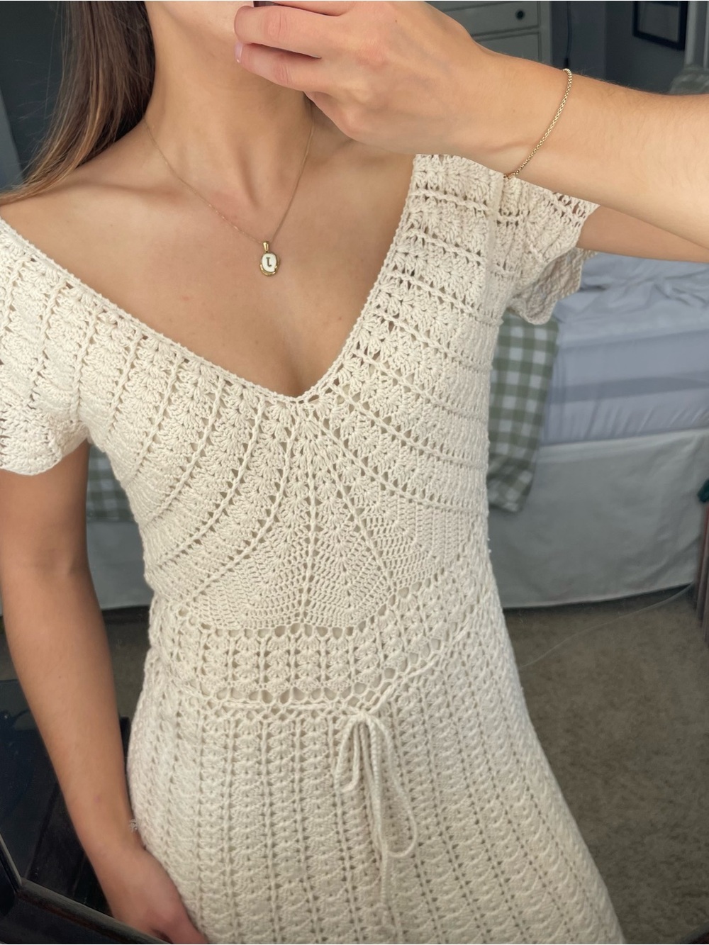 Vintage Cream Crochet Midi Dress